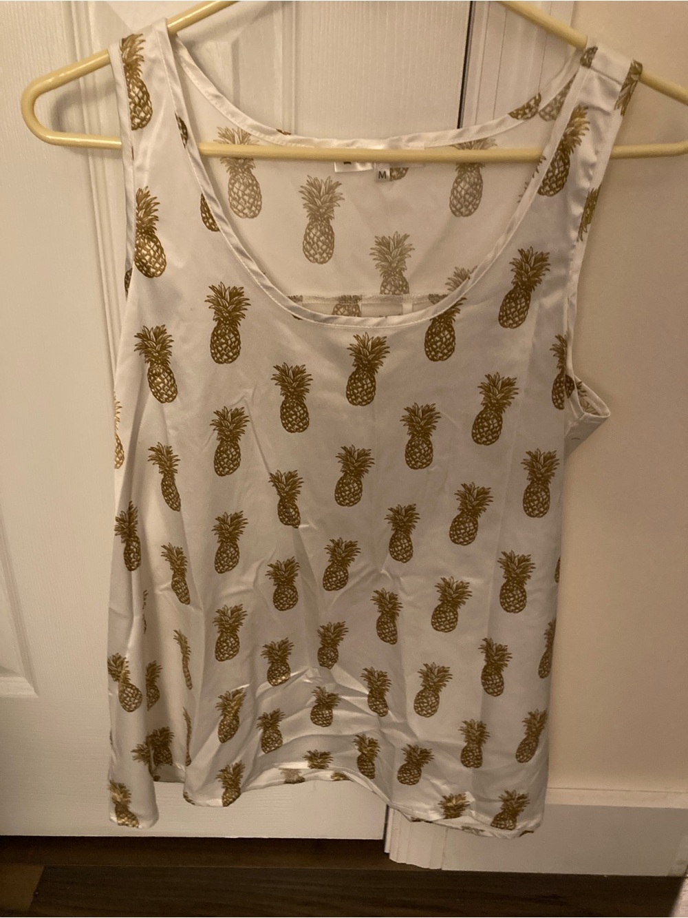 White Tank Top with Gold Pineapple Print